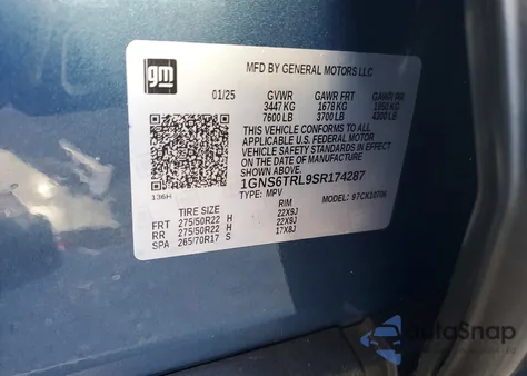 2025 Chevrolet Tahoe K1500 High Country from USA, damaged, VIN 1GNS6TRL9SR174287